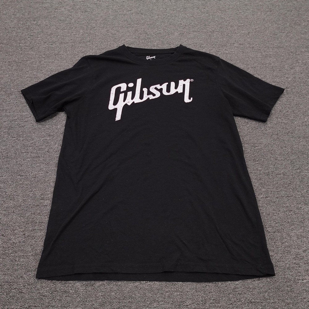 Gibson Shirt Mens Large Black Logo Graphic Tee Tagless Music Guitar Casual